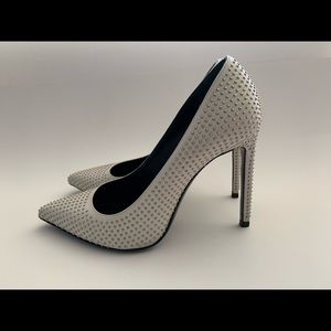 YSL Saint Laurent White Studded Point Pumps 37.5